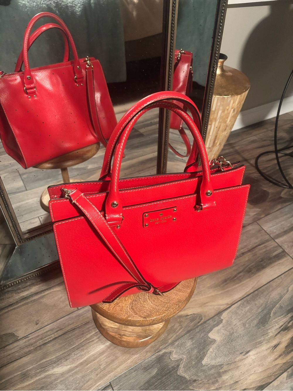 kate spade Red Leather Structured Satchel with Removable Strap